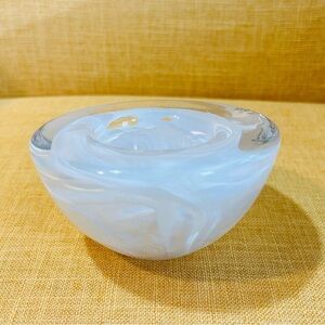 Kosta Boda Atoll Art Glass Bowie votive candle holder white swirl
